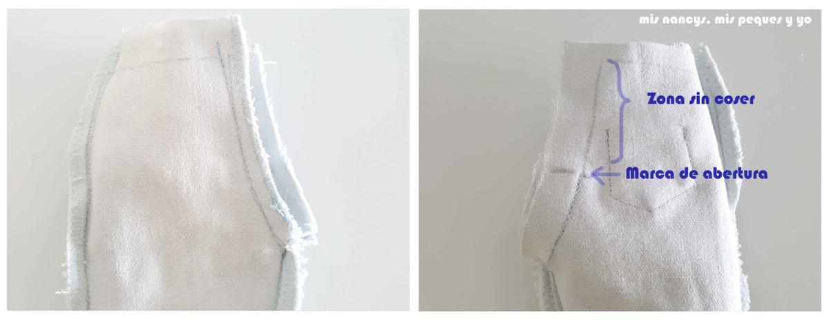 mis nancys, mis peques y yo, tutorial short vaquero para Nancy (patron gratis), sobrehilar la sisa por separado