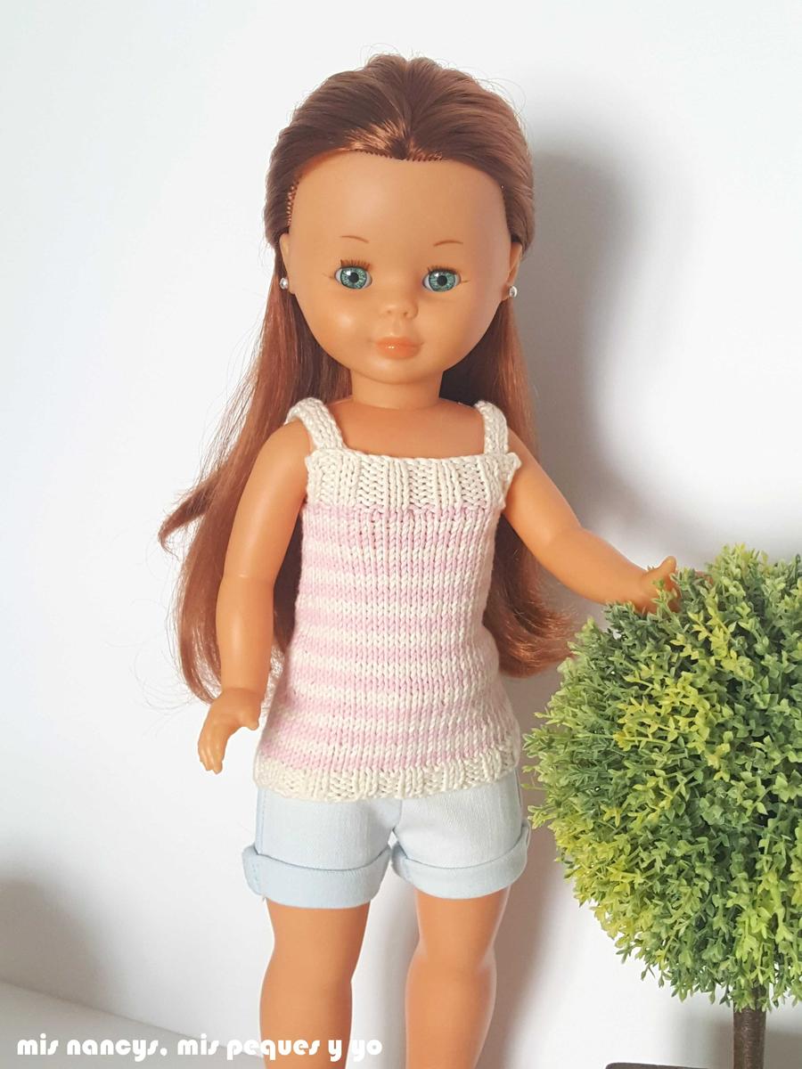 mis nancys, mis peques y yo, tutorial jersey de punto para Nancy "Fresa y nata", detalle jersey por delante