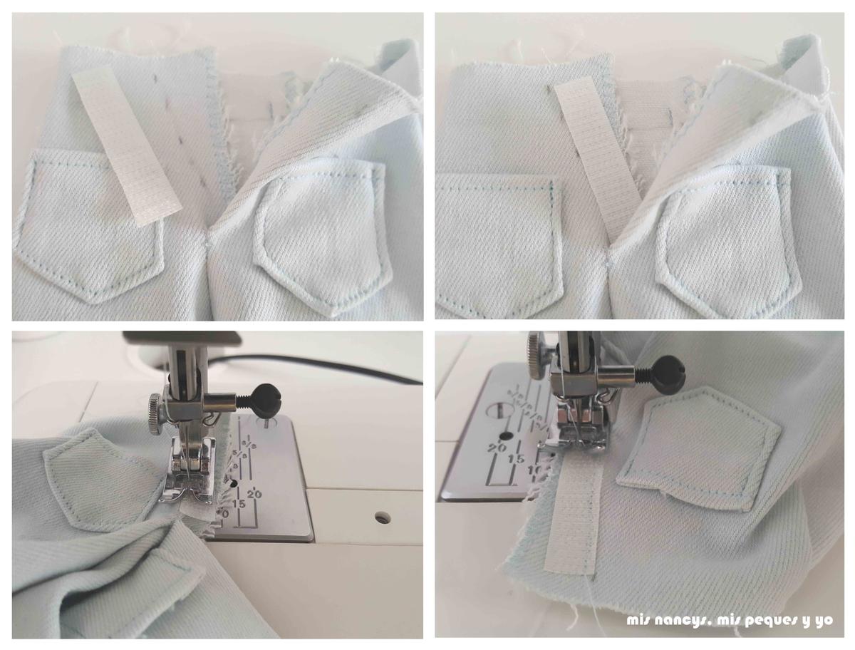 mis nancys, mis peques y yo, tutorial short vaquero para Nancy (patron gratis), colocar y coser velcro interior