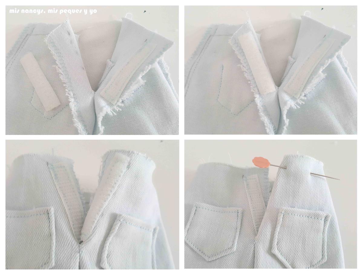 mis nancys, mis peques y yo, tutorial short vaquero para Nancy (patron gratis), colocar y coser velcro superior