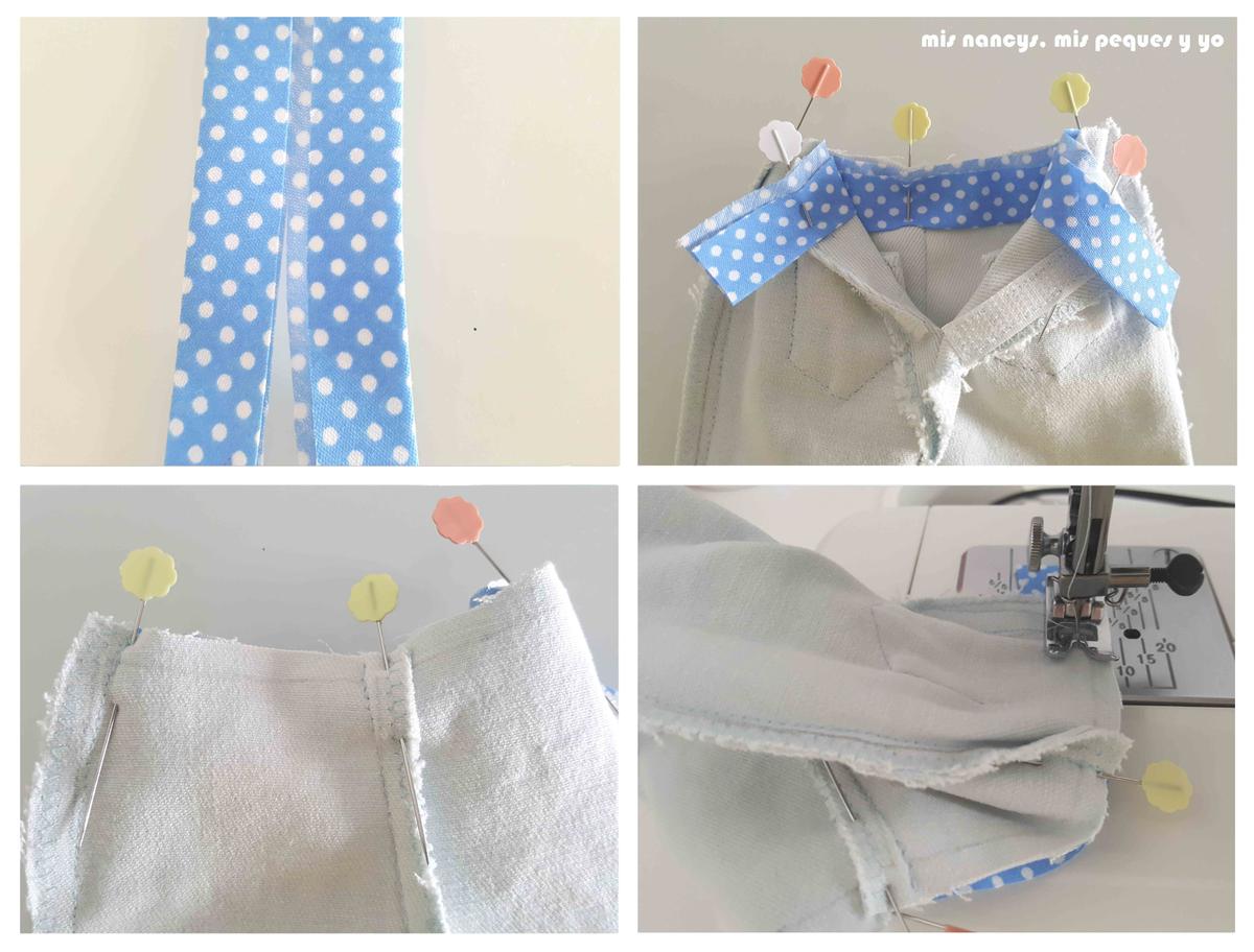 mis nancys, mis peques y yo, tutorial short vaquero para Nancy (patron gratis), coser bies a cinturilla