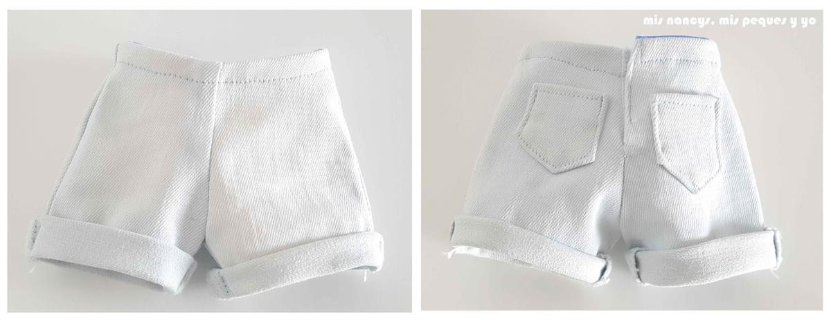 mis nancys, mis peques y yo, tutorial short vaquero para Nancy (patron gratis), pantalon terminado