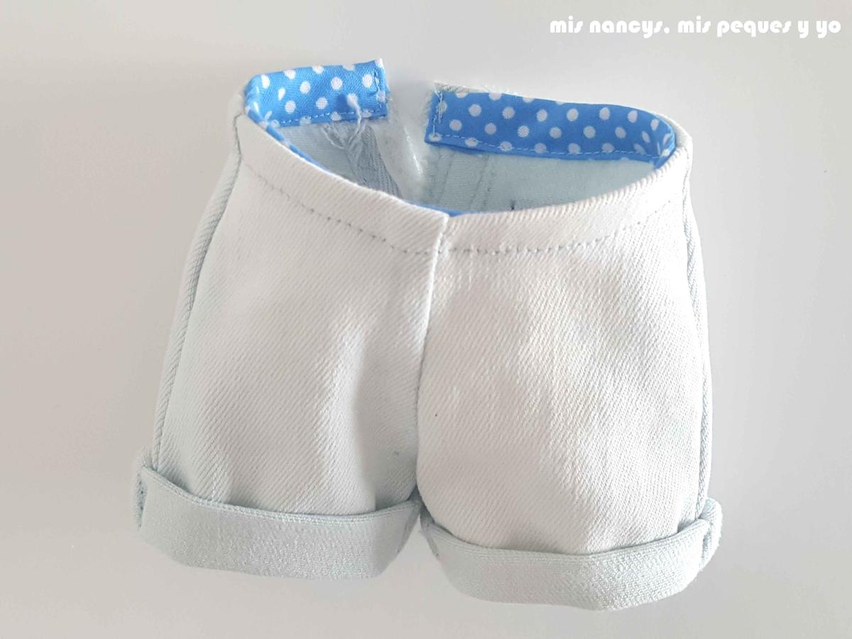 mis nancys, mis peques y yo, tutorial short vaquero para Nancy (patron gratis), interior pantalon terminado