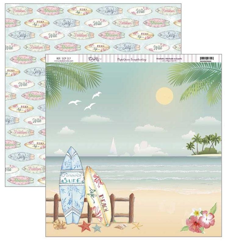 papel scrap fiesta tropical tablas de surf