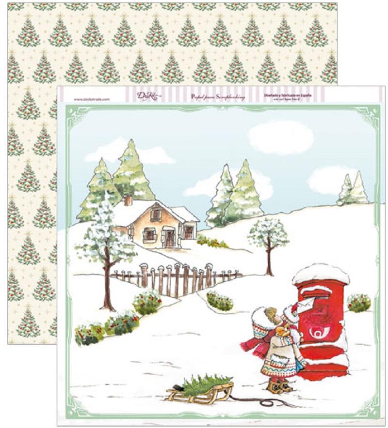 Papel scrap niña con buzon y casita 30x30