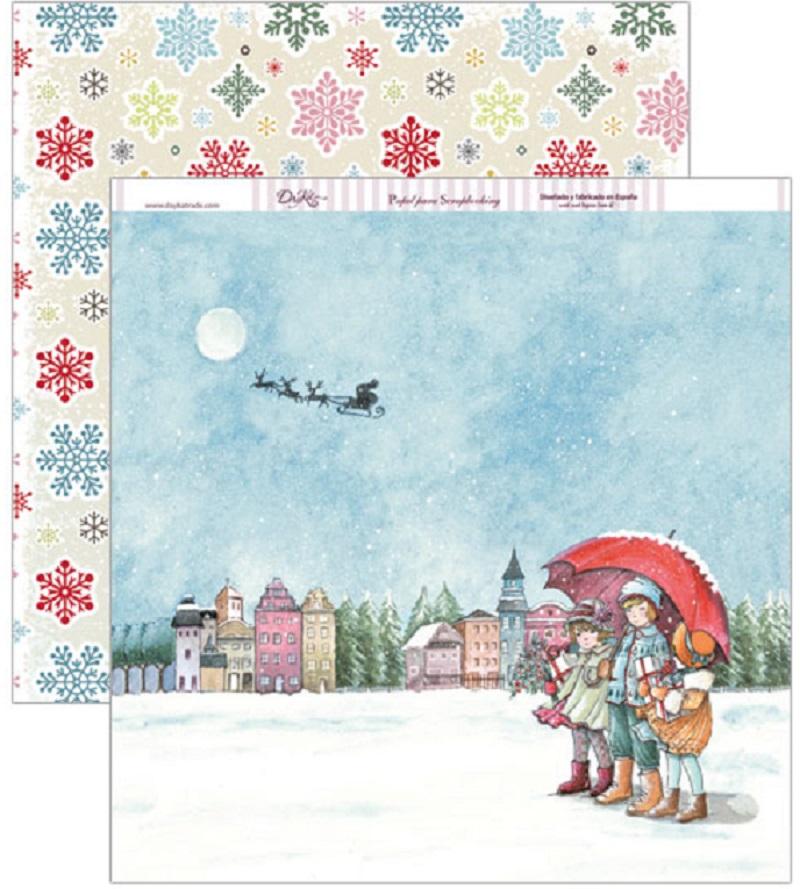 Papel scrap niños con paraguas de navidad 30x30