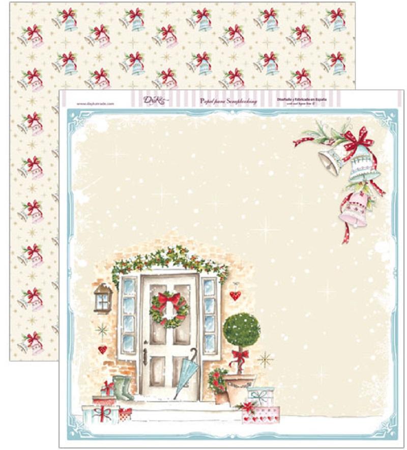 Papel scrap puerta con corona de navidad 30x30