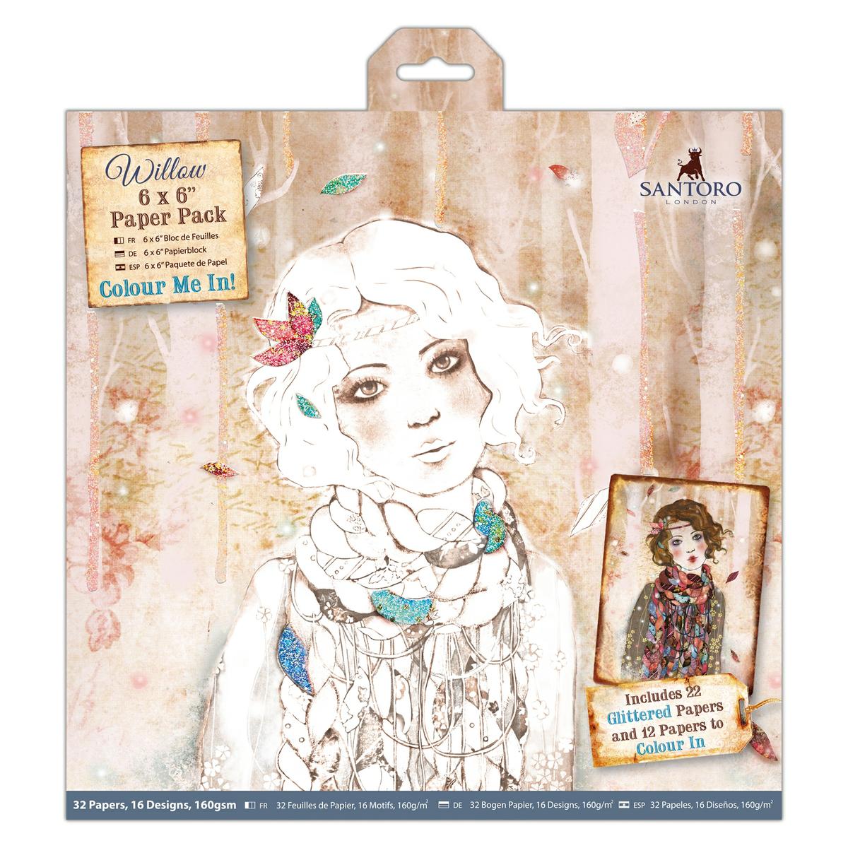 Pack 32 hojas scrap 6x6”colour me in willow