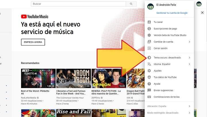 Como poner el dark mode de YouTube en PC Android y iPhone