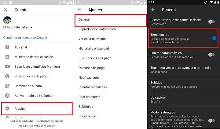 Como poner el dark mode de YouTube en PC Android y iPhone