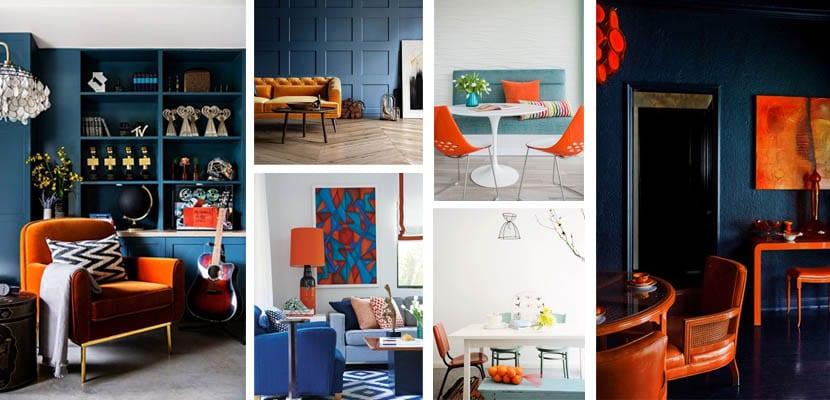Decoración en azul y naranja