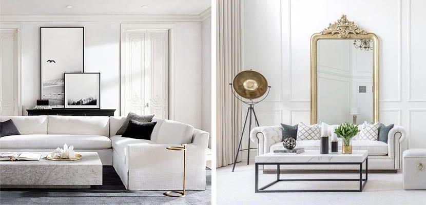 Sof&aacute; y mesa de m&aacute;rmol blanco