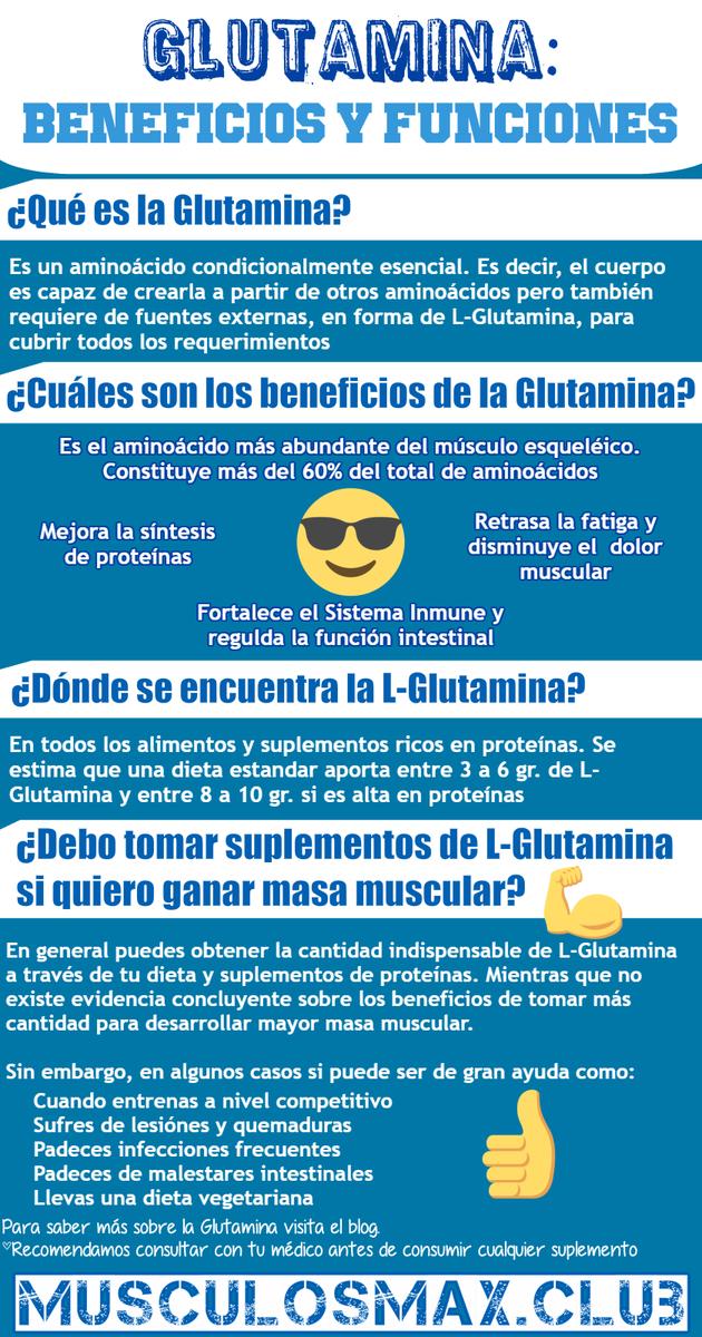 Glutamina beneficios y funciones Infografía