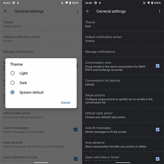 Modo oscuro de Gmail