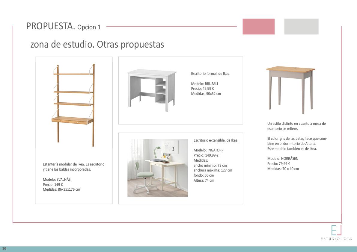 Propuestas a una mesa de escritorio en un proyecto de decoración de un dormitorio infantil