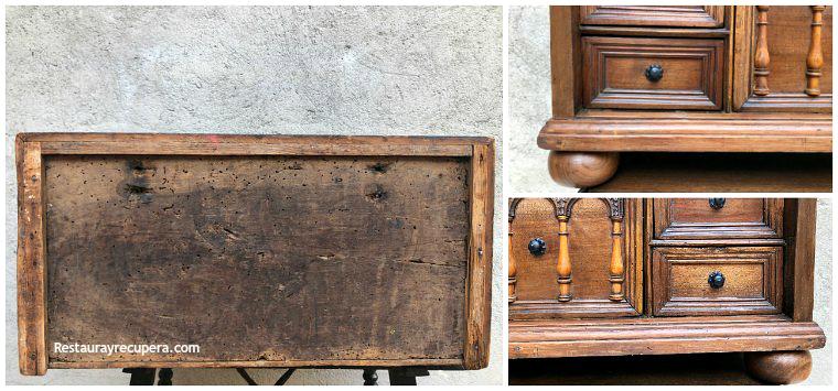 Restauracion_bargueño_nogal_y_boj_consolidacion_base_patas_restaurayrecuper