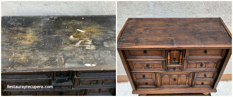 Restauracion_bargueño_nogal_y_boj_tapa_antesydespues_restaurayrecupera