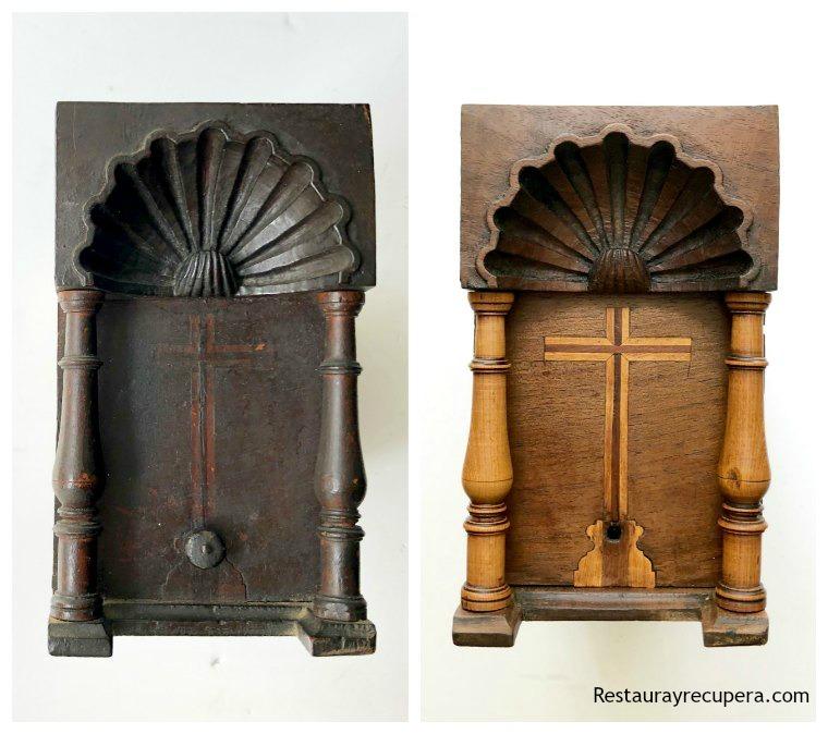 Restauracion_bargueño_nogal_y_boj_cajon_capilla_antesydespues_restaurayrecupera
