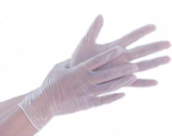 manos con guantes de vinilo