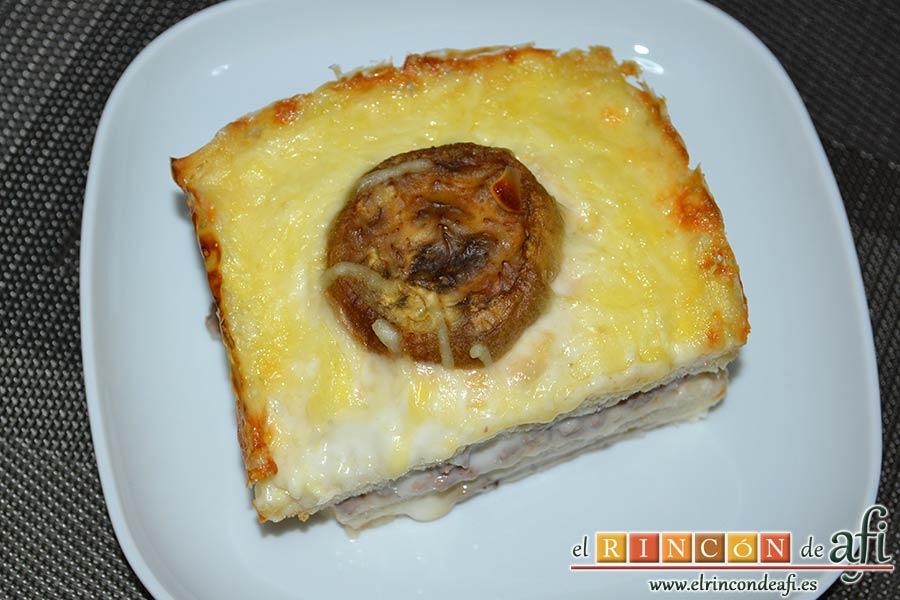 Croque cake de berenjenas, sugerencia de presentación