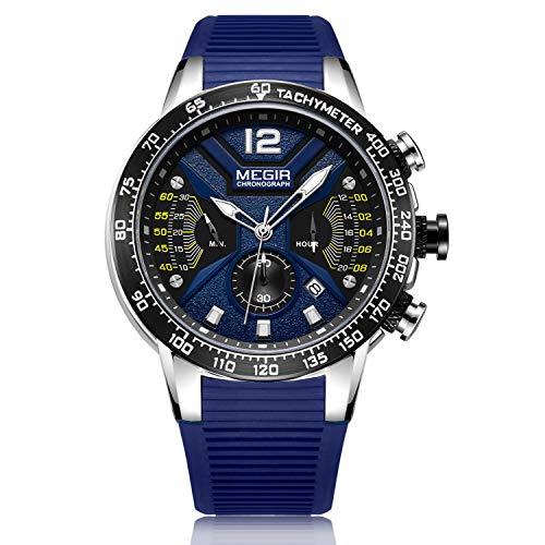 Megir - Reloj de Pulsera para Hombre, cronógrafo Deportivo Militar, Correa de Silicona,...