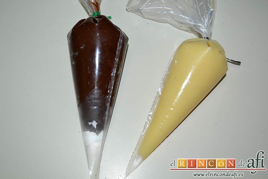 Conos de hojaldre rellenos con crema pastelera, refrigerar hasta que se vayan a usar