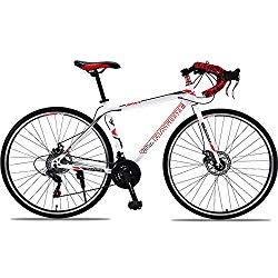 H-LML Carreras de Bicicleta de Carretera 27/30 de Velocidad Manija Recta Frenos de Disco Doble de Carretera Hombres y Mujeres Bicicleta de Ciudad,Red,30
