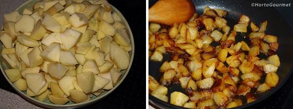 Manzana cortada y cocinada