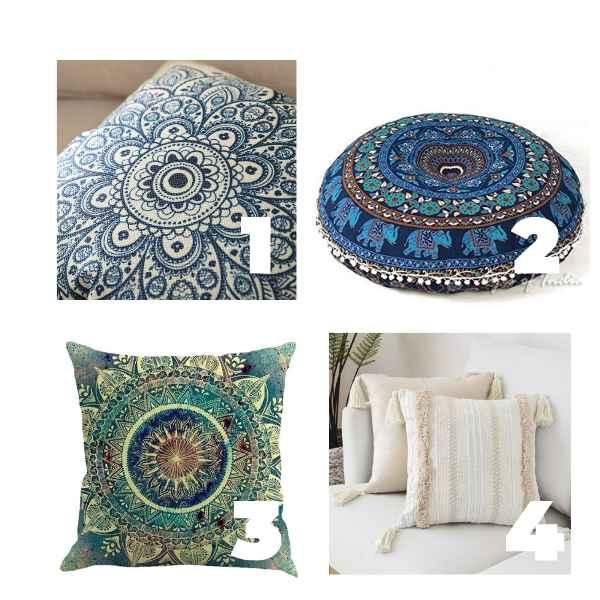 Los cojines son fundamentales a la hora de crear una habitación boho. Fundas de lino y cojines con patrones boho son los que mejor encajan.