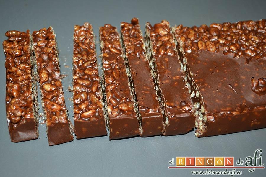 Turrón de chocolate con arroz inflado, sugerencia de presentación
