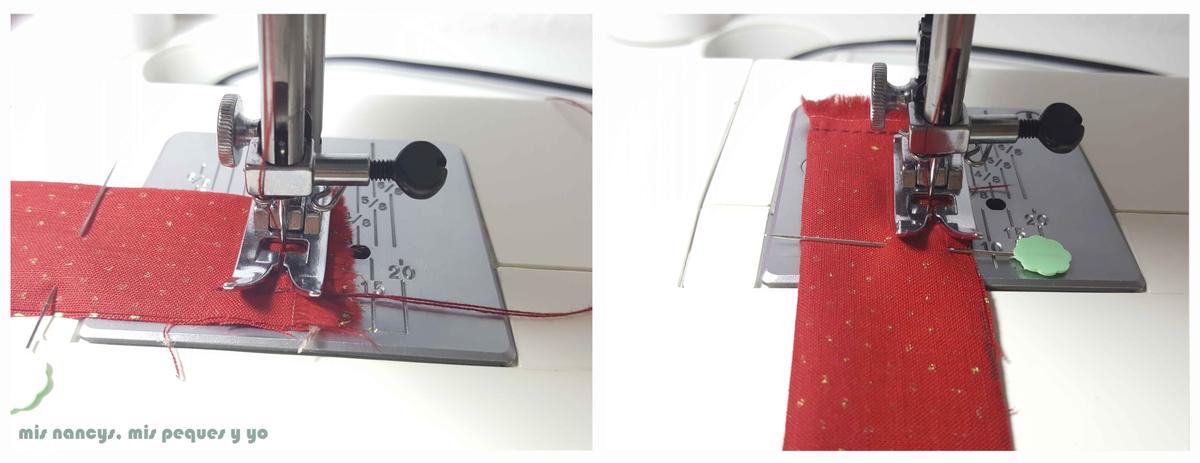 mis nancys, mis peques y yo, tutorial corona de navidad trenzada, doblar y coser tiras de tela a lo largo