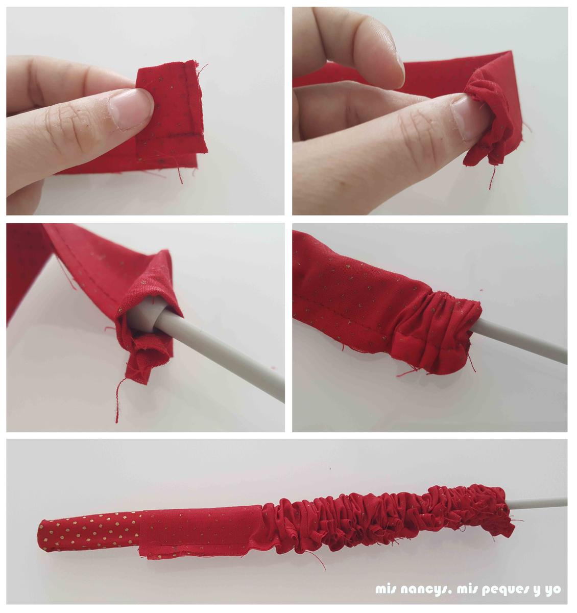 mis nancys, mis peques y yo, tutorial corona de navidad trenzada, dar la vuelta a las tiras para colocarlas del derecho