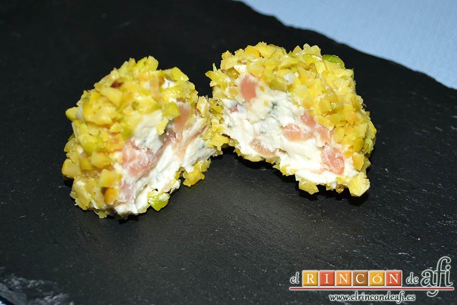 Bombones de salmón y queso, sugerencia de presentación