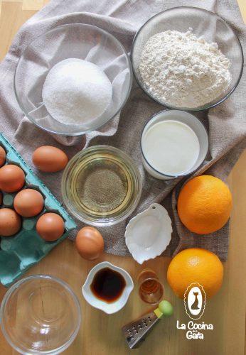 Ingredientes para el bizcocho de naranja y ron