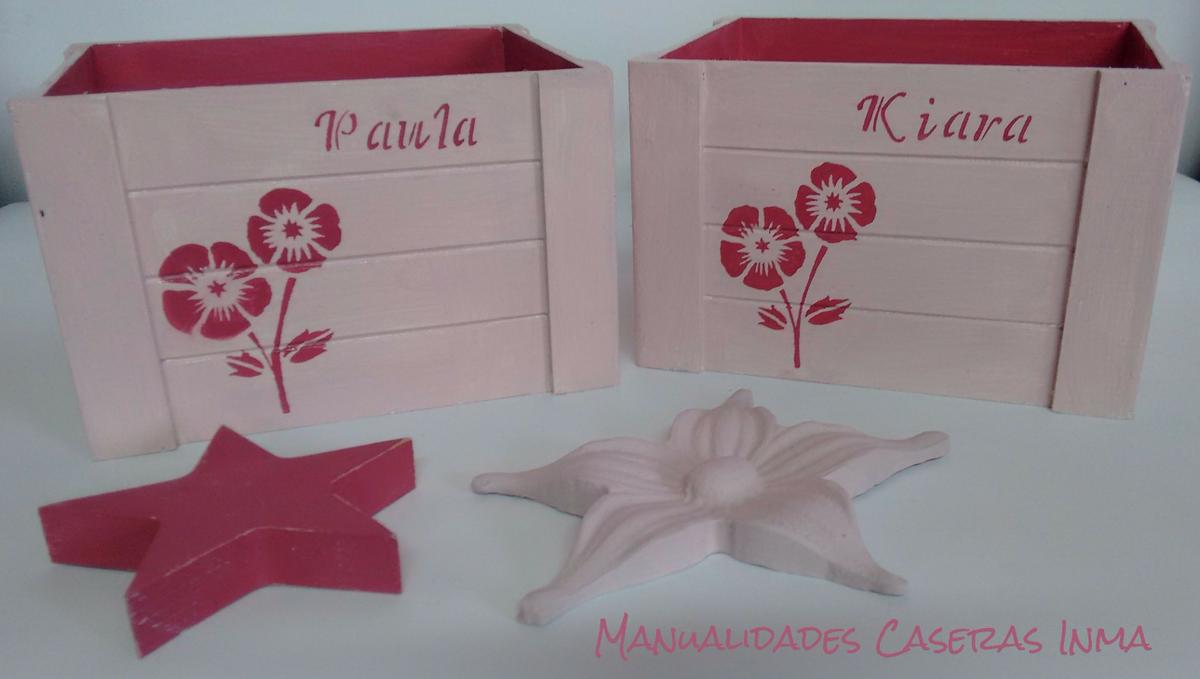 Manualidades Caseras Inma_ cajas para chuches pintadas en dos tonos de rosa personalizadas