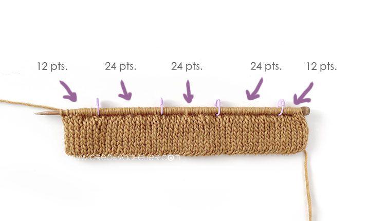 Cómo tejer un jersey de punto con volante para niña -Patrón y tutorial- Divide para comenzar los aumentos a ranglán