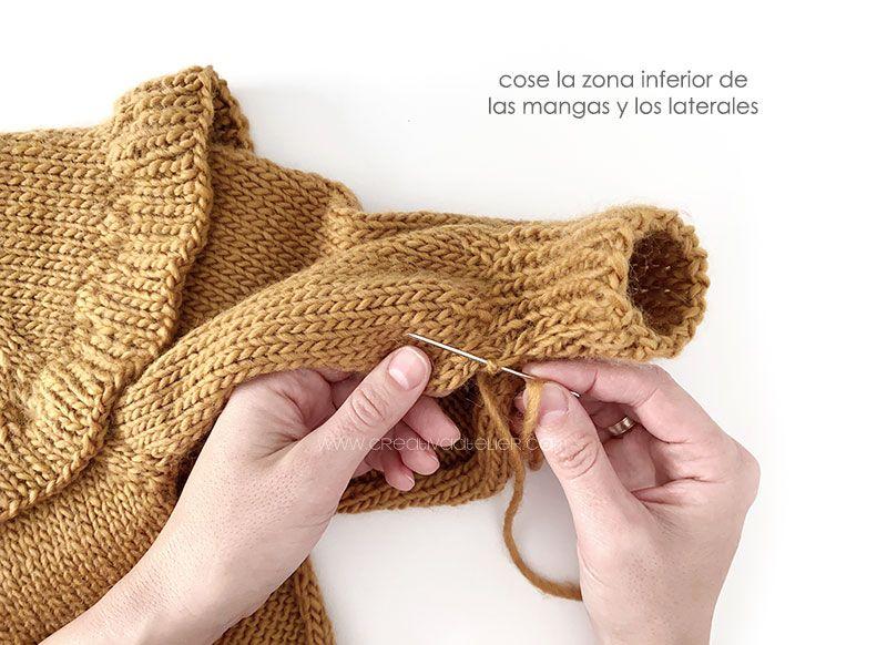Cómo tejer un jersey de punto con volante para niña -Patrón y tutorial- Cose el bajo de ls mangas