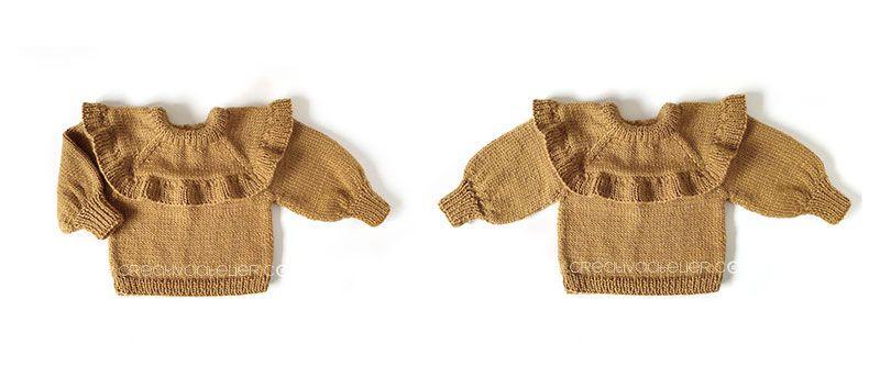 Cómo tejer un jersey de punto con volante para niña -Patrón y tutorial- 