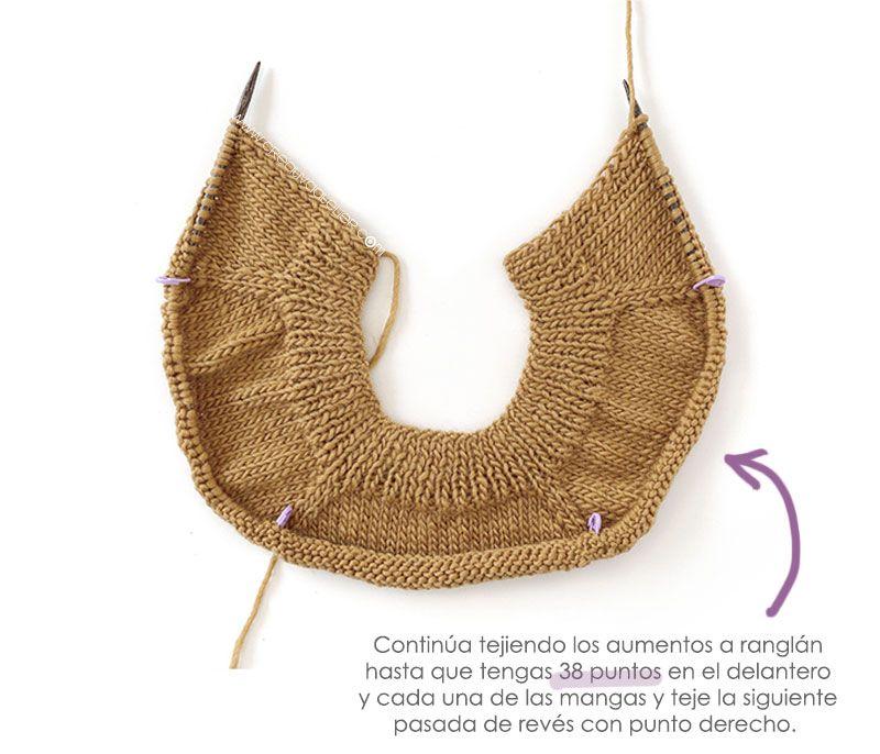 Cómo tejer un jersey de punto con volante para niña -Patrón y tutorial- Aumenta a ranglán hasta la pasada del volante