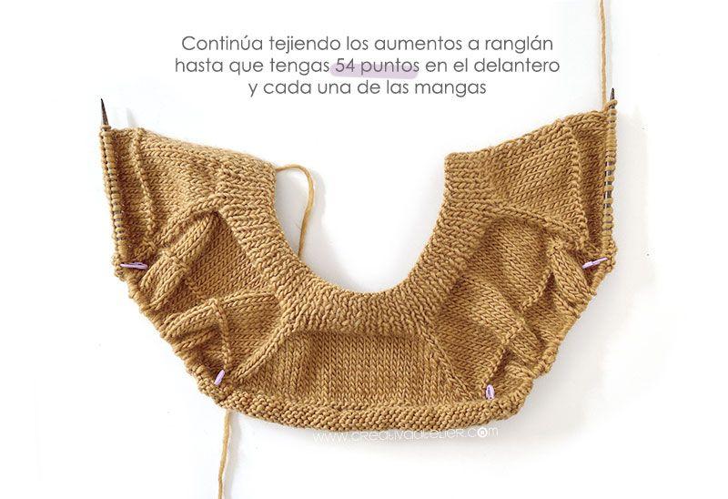 Cómo tejer un jersey de punto con volante para niña -Patrón y tutorial- Aumenta a ranglán hasta el comienzo de las mangas