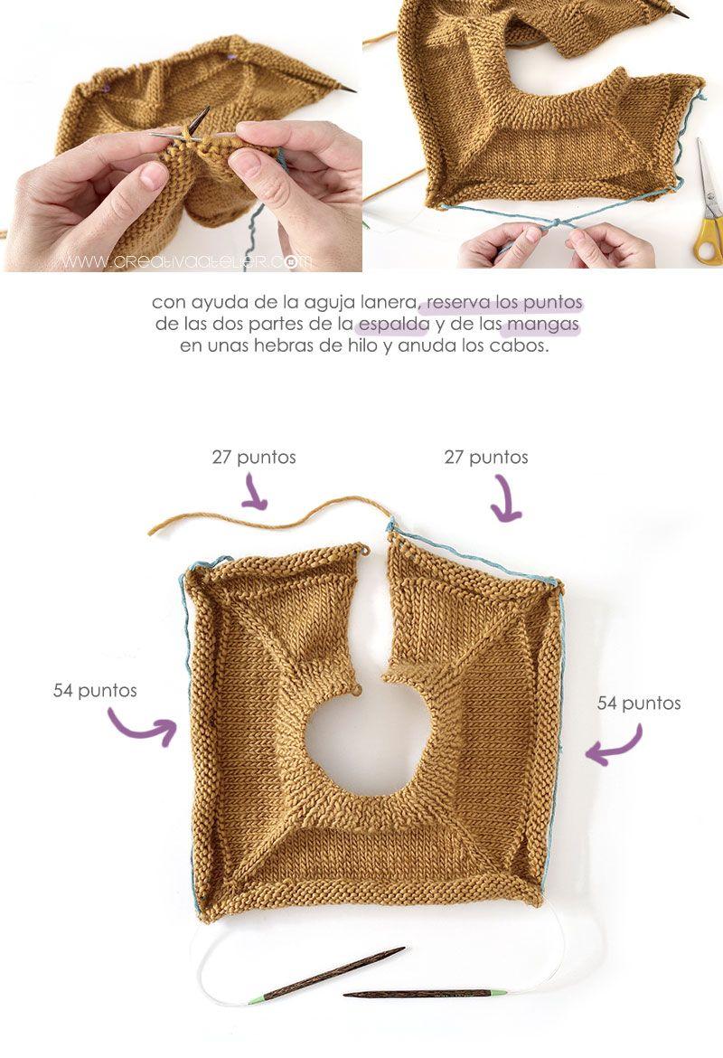 Cómo tejer un jersey de punto con volante para niña -Patrón y tutorial- Separa los puntos de cada parte del jersey