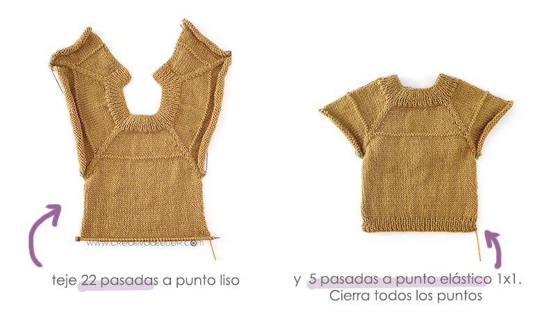 Cómo tejer un jersey de punto con volante para niña -Patrón y tutorial- Teje el delantero