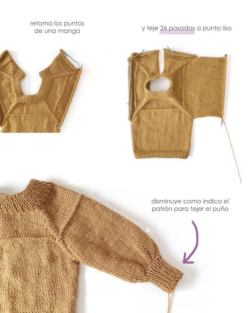 Cómo tejer un jersey de punto con volante para niña -Patrón y tutorial- Teje las mangas