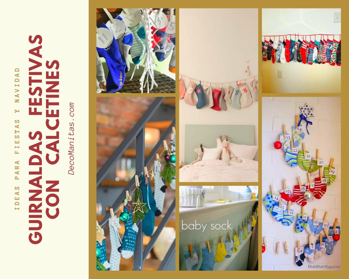 Manualidades con calcetines: guirnaldas para fiestas, Navidad, cumpleaños, etc.