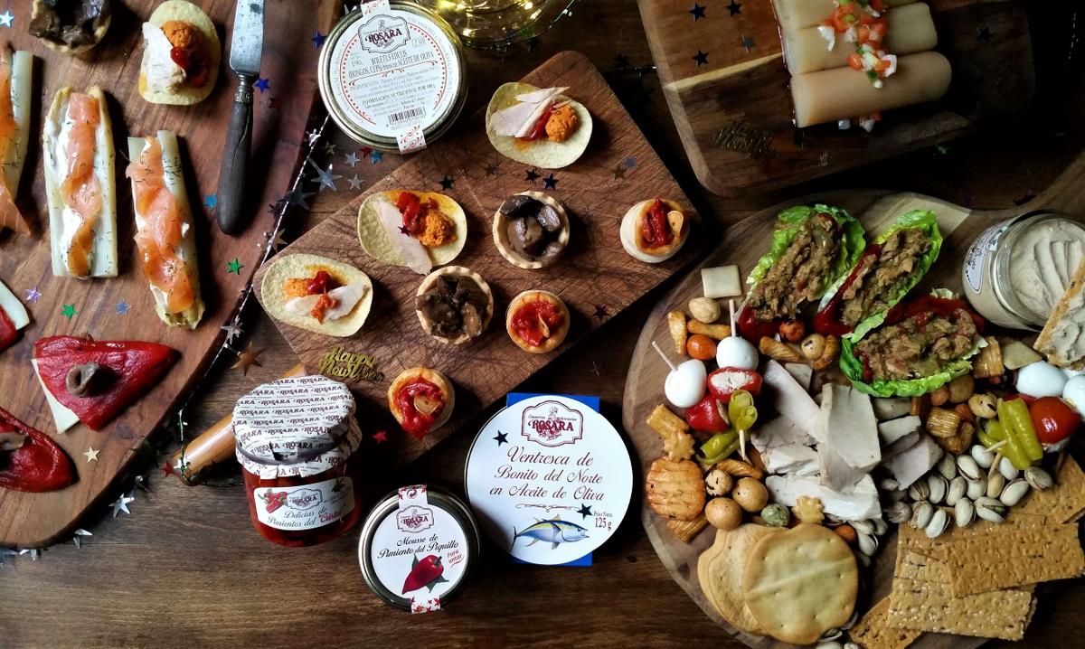 Vista de aperitivos para Nochevieja