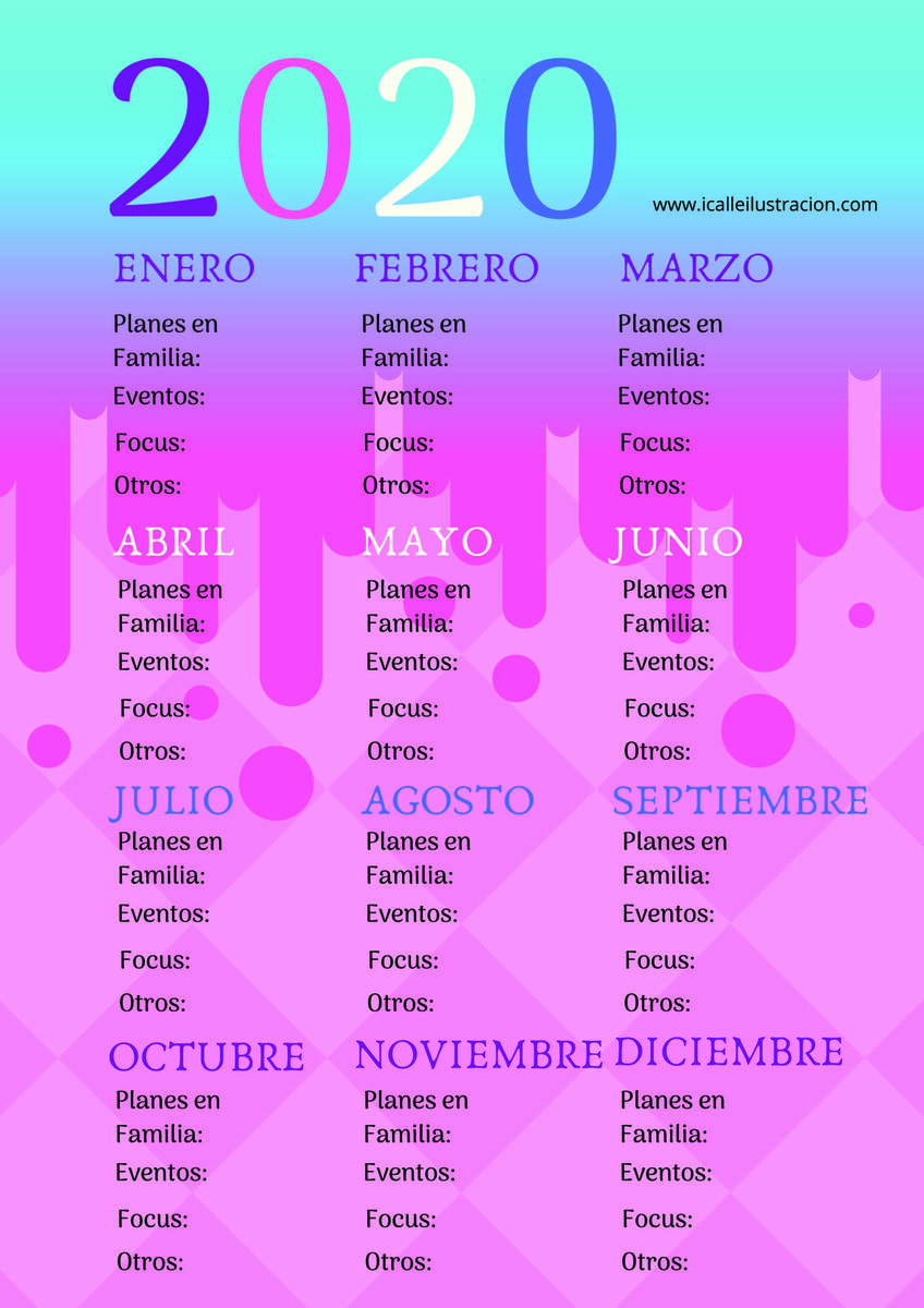 Pintura Rosa Planificador Anual 2020 ICalle Ilustración