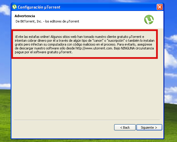 Advertencia al instalar uTorrent - Evita estafadores