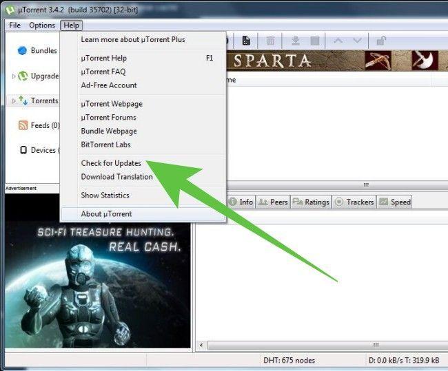 Buscar actualizaciones manuales de uTorrent