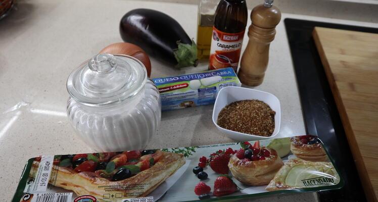 Ingredientes necesarios para hacer las berenjenas y rulo de cabra
