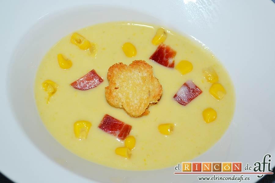 Crema de maíz y puerros, sugerencia de presentación